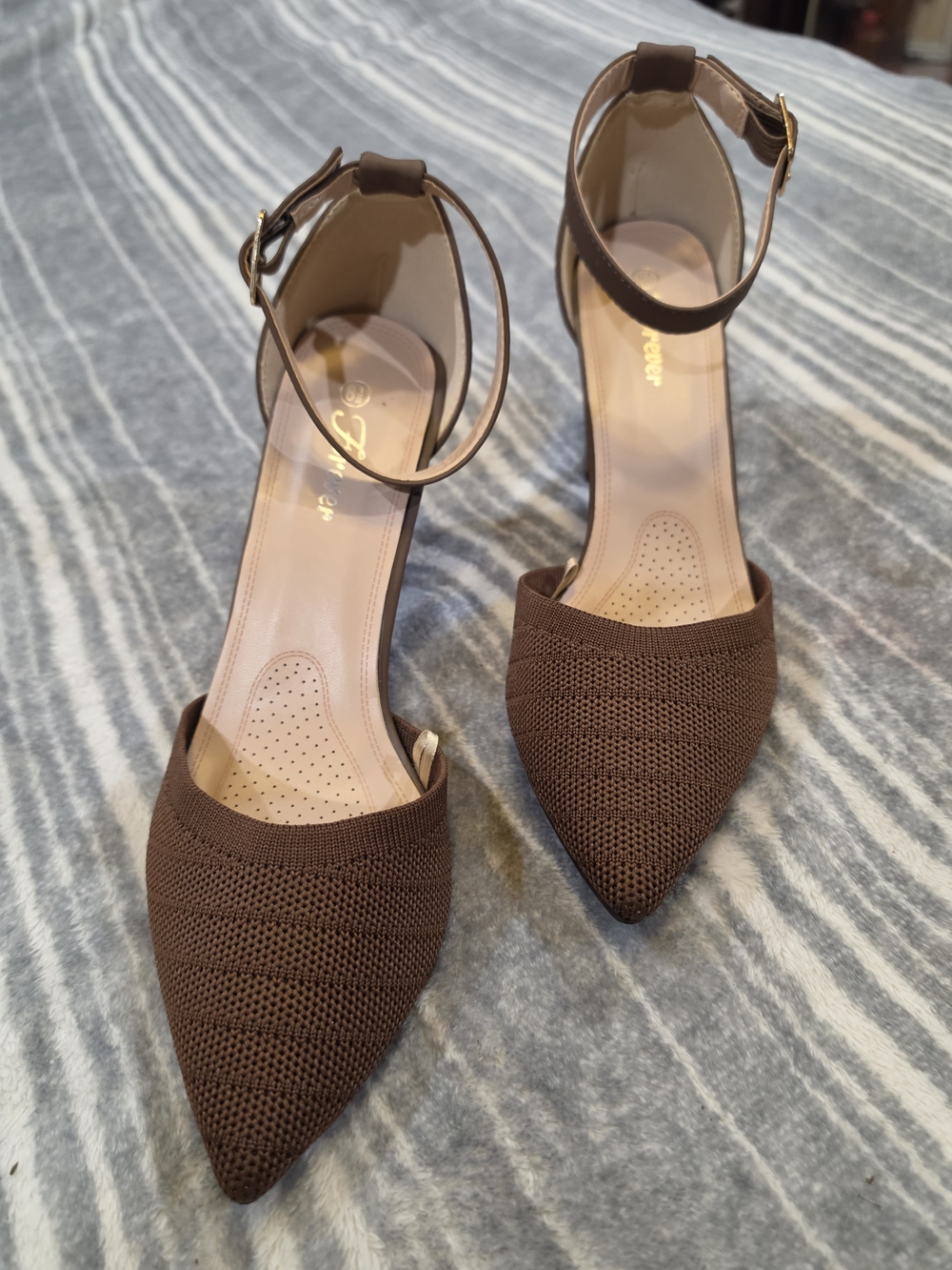 Brown Pointed Toe Ankle Strap Women’s Heels
